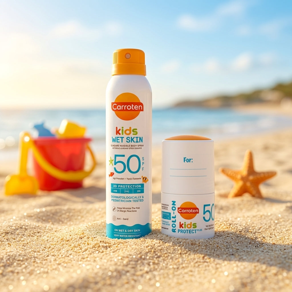Carroten Kids Solcreme Dry Mist SPF 50 (200 ml) + GRATIS Kids Roll-On (50 ml)