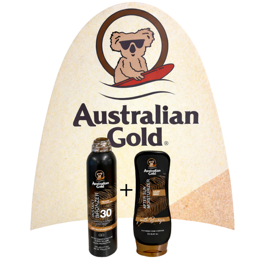 Bundle: Australian Gold Spray SPF + GRATIS After Sun med Bronzer